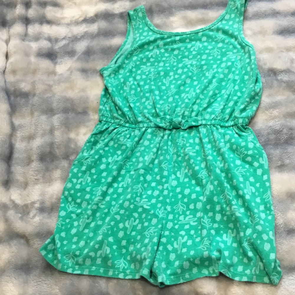 wonder nation Mint Green Printed Tank Romper for Girls